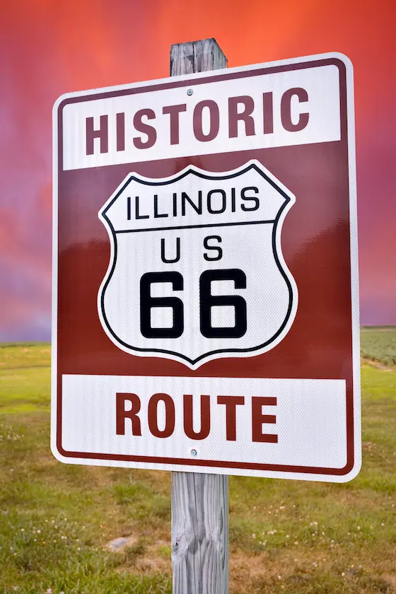 Historic Illinois Route 66 sign, SR22 insurance filing in Illinois